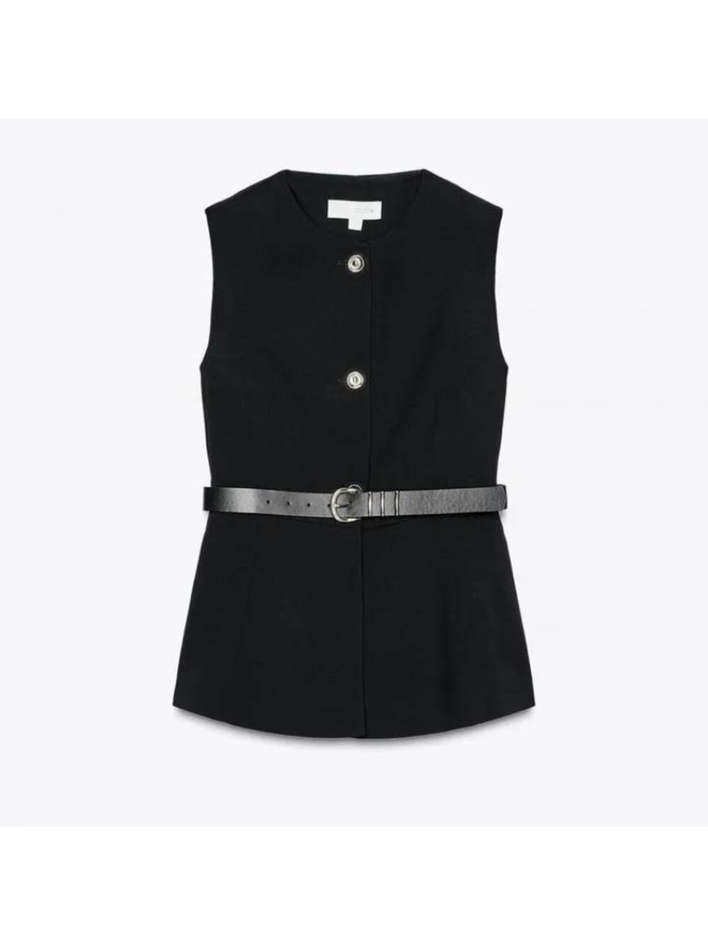 Zara Black Sleeveless Blazer Vest with Belt Medium Round Neck 2349/573 NWT - Picture 4 of 15